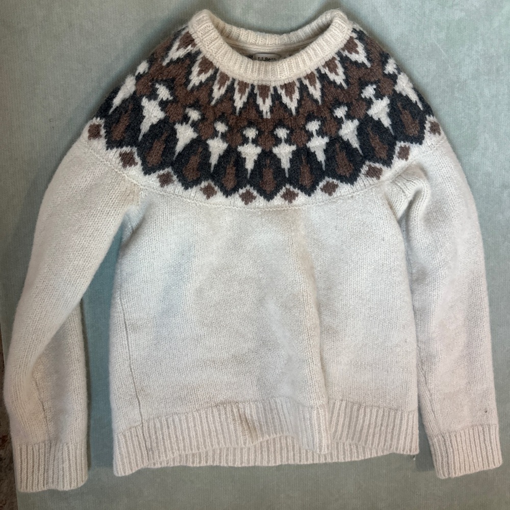 L.L. Bean classic rag wool sweater, crew neck fair isle